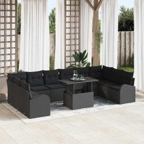 Conjunto de sofá de jardín 11 pcs Negro 100 x 55 x 73 cm Conjunto de sofá de jardín 11 pcs Negro 100 x 55 x 73 cm