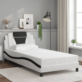 Estructura de cama con cabecero cuero sintético blanco y negro