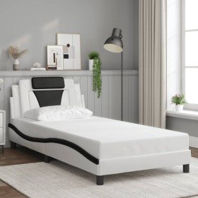 Estructura de cama con cabecero cuero sintético blanco y negro en Camas y somieres | Comprar online en Foro24
