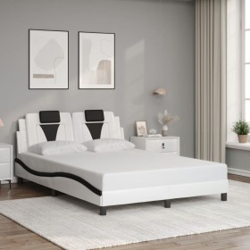 Estructura cama cabecero cuero sintético blanco negro 120x200cm