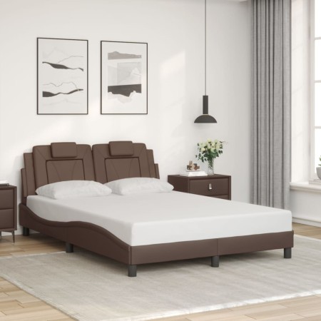 Estructura de cama sin colchón cuero sintético marrón 140x190cm