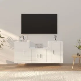 TV-Möbelset 3-teilig aus glänzend weißem Sperrholz von vidaXL, TV-Möbel - Ref: Foro24-3188384, Preis: 116,91 €, Rabatt: %