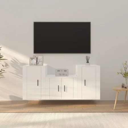 TV-Möbelset 3-teilig aus glänzend weißem Sperrholz von vidaXL, TV-Möbel - Ref: Foro24-3188384, Preis: 116,91 €, Rabatt: %