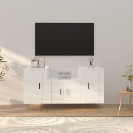 TV-Möbelset 3-teilig aus glänzend weißem Sperrholz von vidaXL, TV-Möbel - Ref: Foro24-3188384, Preis: 118,29 €, Rabatt: %
