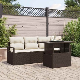 Conjunto de sofá de jardín con cojín 5 pcs Marrón y crema