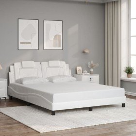 Estructura de cama sin colchón cuero sintético blanco 160x200cm Estructura de cama sin colchón cuero sintético blanco 160x200cm