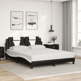 Estructura cama cabecero cuero sintético negro blanco 160x200cm Estructura cama cabecero cuero sintético negro blanco 160x200cm