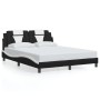Estructura cama cabecero cuero sintético negro blanco 160x200cm