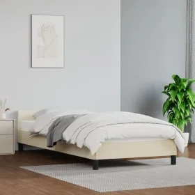 Bed frame with headboard cream synthetic leather 90x200 cm by vidaXL, Beds and slatted bases - Ref: Foro24-347479, Price: 81,...