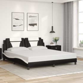 Estructura de cama con cabecero cuero sintético negro y blanco