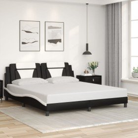 Estructura de cama con cabecero cuero sintético negro y blanco en Camas y somieres | Comprar online en Foro24
