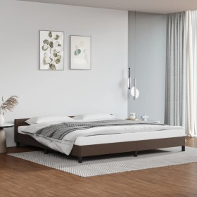Estructura de cama cabecero cuero sintético marrón 200x200 cm