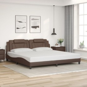 Estructura de cama sin colchón cuero sintético marrón 200x200cm
