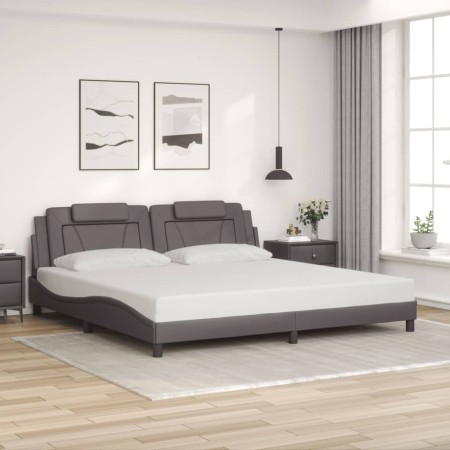 Estructura de cama sin colchón cuero sintético gris 200x200 cm