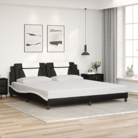 Cama sin colchón cuero sintético negro blanco 200x200 cm Cama sin colchón cuero sintético negro blanco 200x200 cm