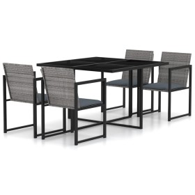 5-teiliges Garten-Essset und graue synthetische Rattankissen von vidaXL, Gartensets - Ref: Foro24-317184, Preis: 321,01 €, Ra...
