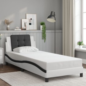 Cama con cabecero cuero sintético blanco y negro 80x200 cm