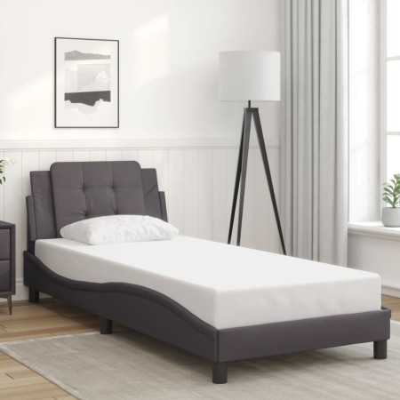 Estructura de cama sin colchón cuero sintético gris 90x190 cm