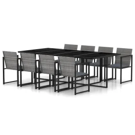 Set de comedor de jardín 9 pzas y cojines ratán sintético gris de vidaXL, Conjuntos de jardín - Ref: Foro24-317186, Precio: 6...