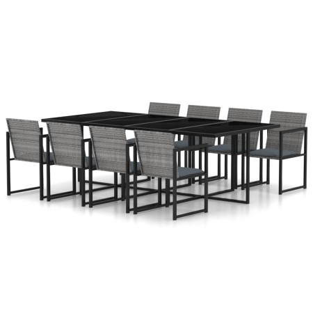 Set de comedor de jardín 9 pzas y cojines ratán sintético gris de vidaXL, Conjuntos de jardín - Ref: Foro24-317186, Precio: 6...