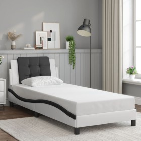 Estructura de cama con cabecero cuero sintético blanco y negro Estructura de cama con cabecero cuero sintético blanco y negro