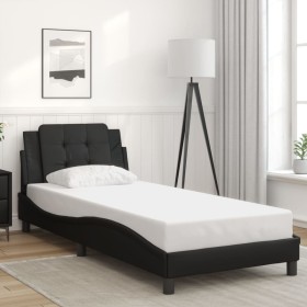 Estructura de cama sin colchón cuero sintético negro 90x200 cm