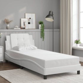 Estructura de cama sin colchón cuero sintético blanco 90x200 cm