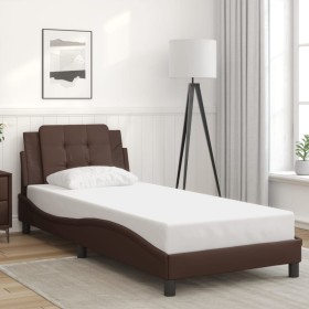 Estructura de cama sin colchón cuero sintético marrón 90x200 cm