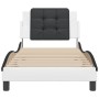 Estructura cama cabecero cuero sintético blanco negro 90x200 cm