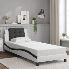 Estructura de cama con cabecero cuero sintético blanco y negro Estructura de cama con cabecero cuero sintético blanco y negro