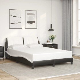 Estructura cama cabecero cuero sintético negro blanco 120x200cm Estructura cama cabecero cuero sintético negro blanco 120x200cm