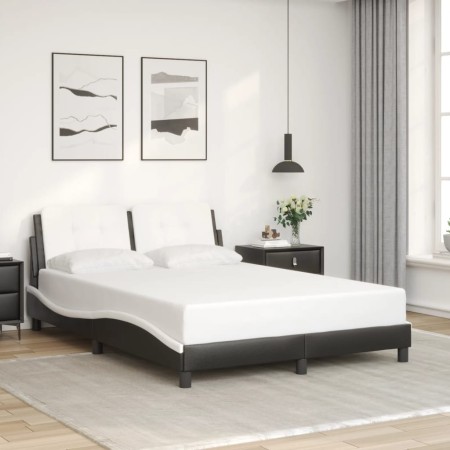 Estructura de cama con cabecero cuero sintético negro y blanco