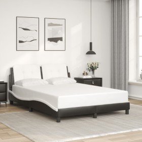 Estructura cama cabecero cuero sintético negro blanco 140x200cm Estructura cama cabecero cuero sintético negro blanco 140x200cm