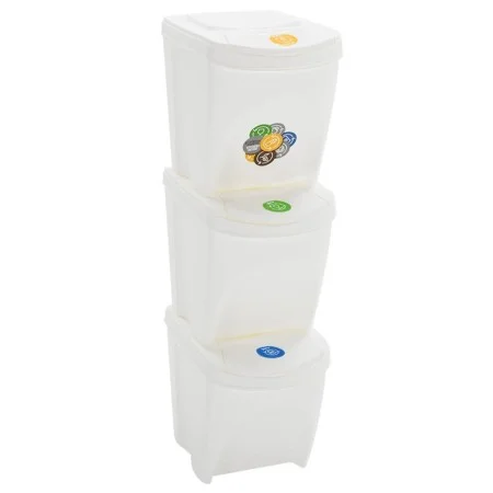 Stackable trash cans 3 pcs white polypropylene 75 L by vidaXL, Garbage cans and trash cans - Ref: Foro24-152199, Price: 62,09...