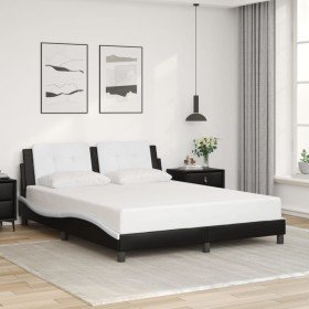 Estructura cama cabecero cuero sintético negro blanco 160x200cm Estructura cama cabecero cuero sintético negro blanco 160x200cm