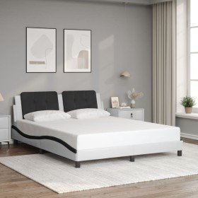 Estructura cama cabecero cuero sintético blanco negro 160x200cm Estructura cama cabecero cuero sintético blanco negro 160x200cm