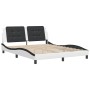 Estructura cama cabecero cuero sintético blanco negro 160x200cm