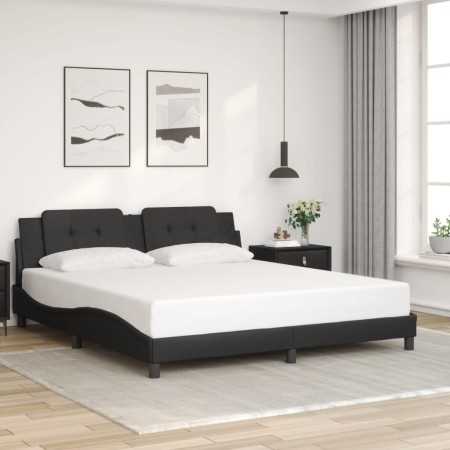 Estructura de cama sin colchón cuero sintético negro 180x200 cm