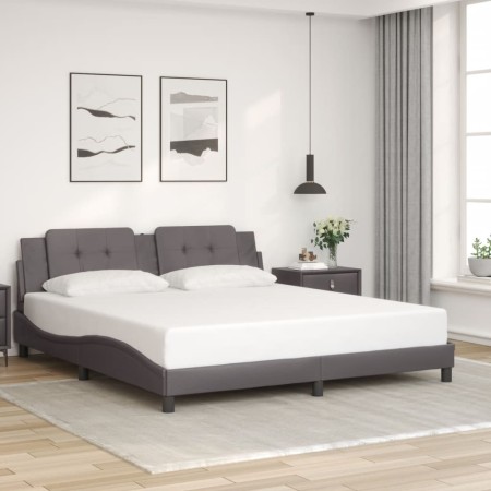 Estructura de cama sin colchón cuero sintético gris 180x200 cm