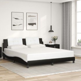 Estructura de cama con cabecero cuero sintético negro y blanco Estructura de cama con cabecero cuero sintético negro y blanco