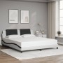 Estructura de cama con cabecero cuero sintético blanco y negro