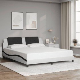 Estructura de cama con cabecero cuero sintético blanco y negro Estructura de cama con cabecero cuero sintético blanco y negro