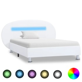 Estructura de cama con LED cuero sintético blanco 100x200 cm