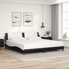 Cama sin colchón cuero sintético negro blanco 200x200 cm Cama sin colchón cuero sintético negro blanco 200x200 cm