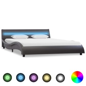 Estructura de cama con LED de cuero sintético gris 120x200 cm