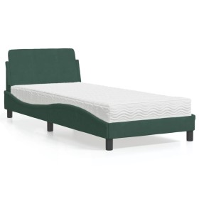 Cama con colchón terciopelo verde oscuro 80x200 cm