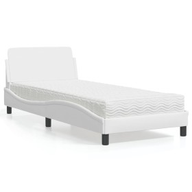 Cama con colchón cuero sintético blanco 80x200 cm