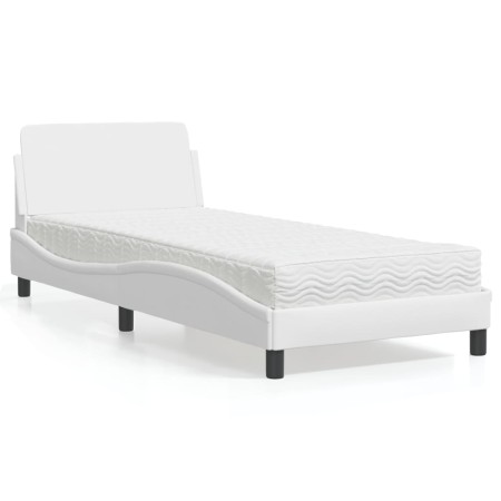 Cama con colchón cuero sintético blanco 80x200 cm