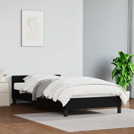 Bed frame with headboard black synthetic leather 90x190 cm by vidaXL, Beds and slatted bases - Ref: Foro24-347471, Price: 92,...