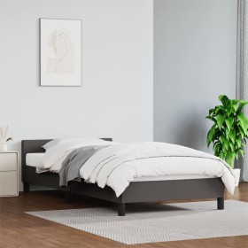 Estructura de cama con cabecero cuero sintético gris 90x190 cm